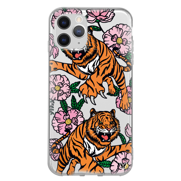 Tiger Flowers Şeffaf Telefon Kılıfı